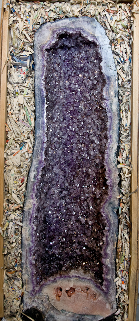 Amethyst cathedral with pink mineral pocket. Brazil 