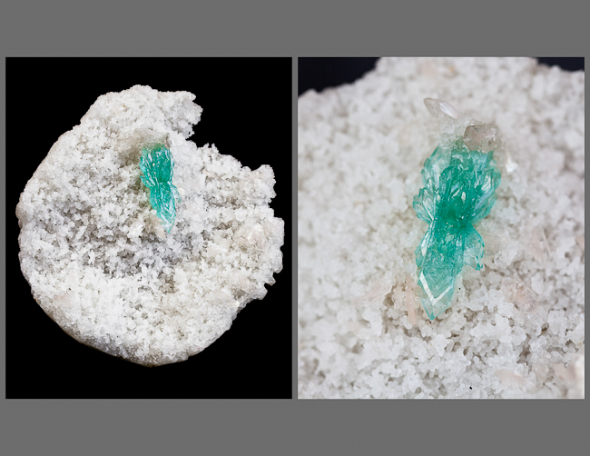 Twinned green apophyllite formation on druze chalcedony. India 